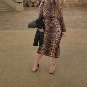 SHEIN long sleeve leopard midi dress